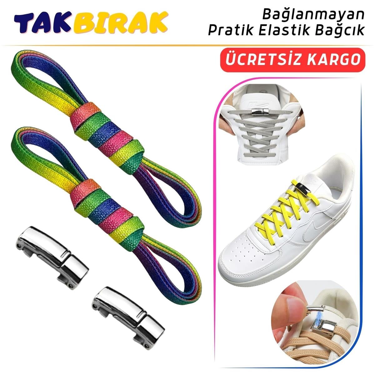 Takbırak Mıknatıslı Lastikli Ayakkabı Bağcığı, Akıllı Bağcık, Bot, Çocuk, Spor Converse Nike Bağcık