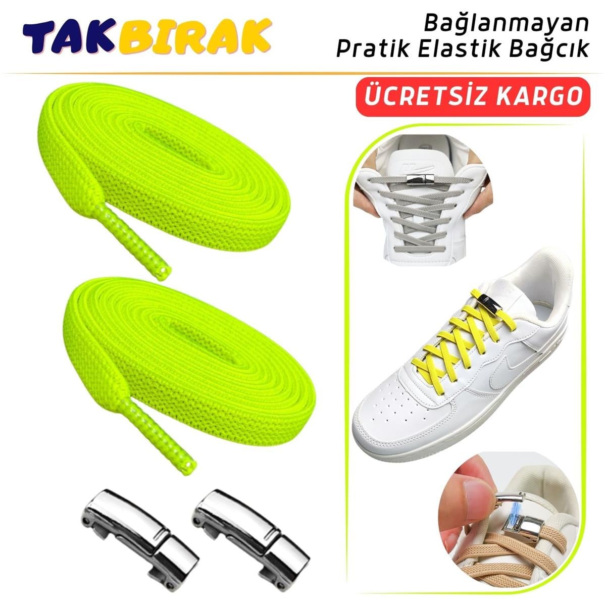 Takbırak Mıknatıslı Lastikli Ayakkabı Bağcığı, Akıllı Bağcık, Bot, Çocuk, Spor Converse Nike Bağcık