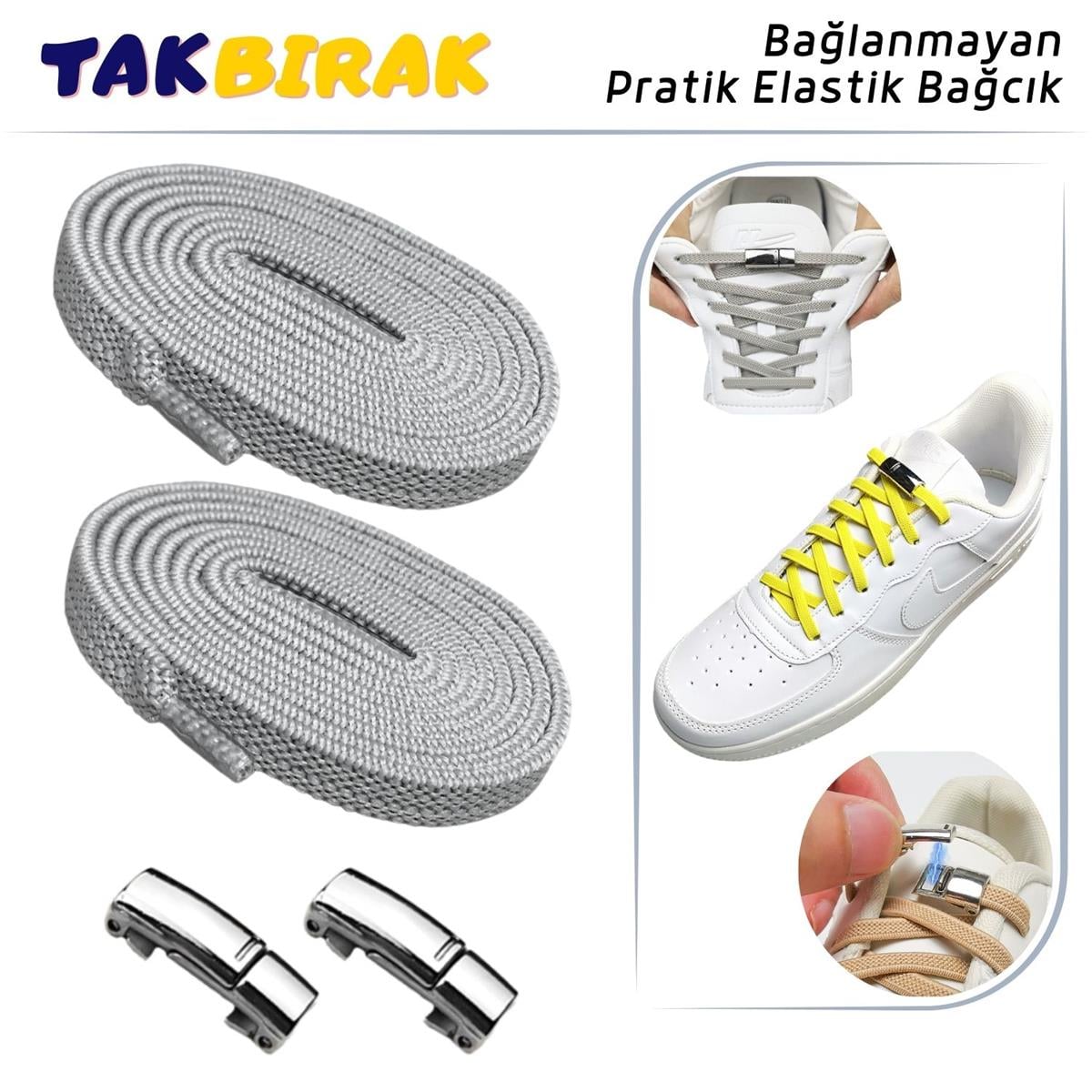 Takbırak Mıknatıslı Lastikli Ayakkabı Bağcığı, Akıllı Bağcık, Bot, Çocuk, Spor Converse Nike Bağcık