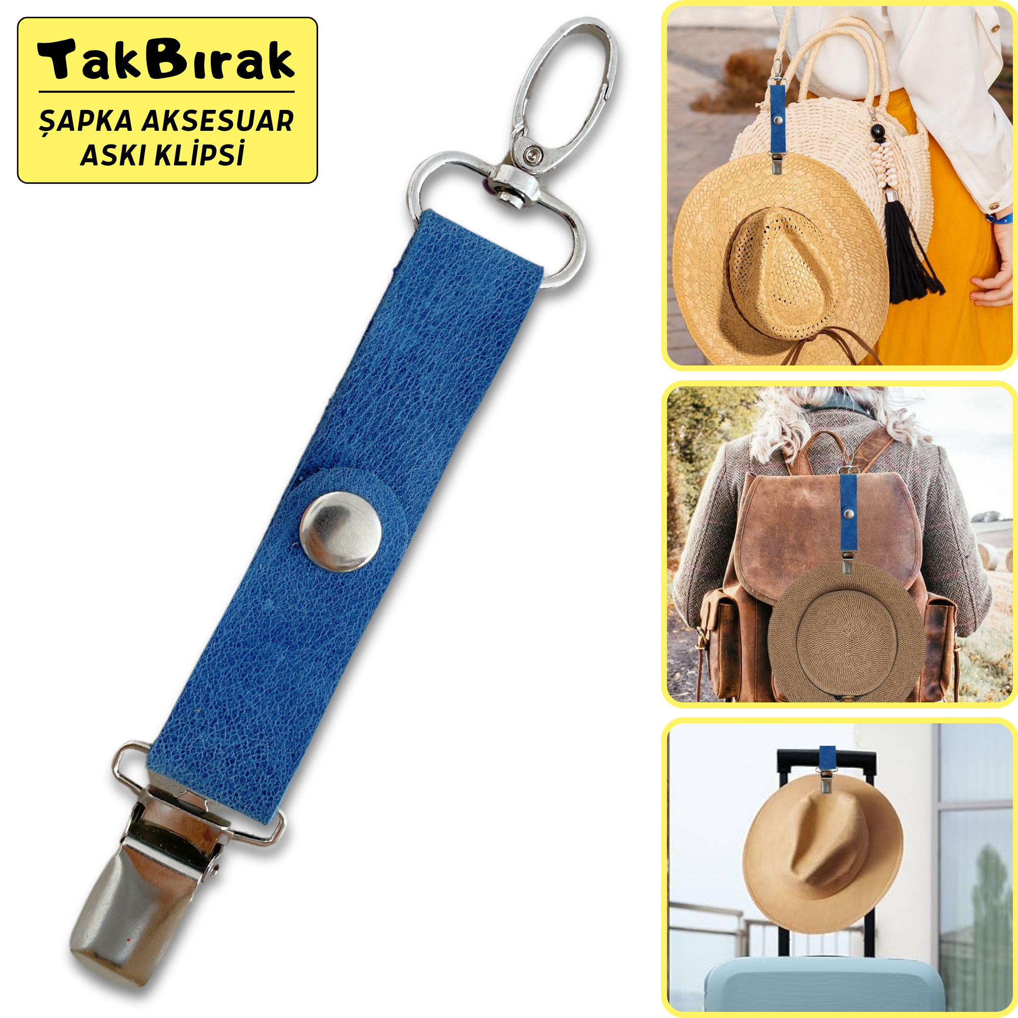 TakBırak Şapka & Aksesuar Askı Klipsi, Hakiki Deri & Metal Aparat Valiz Çanta Askısı Aksesuarı