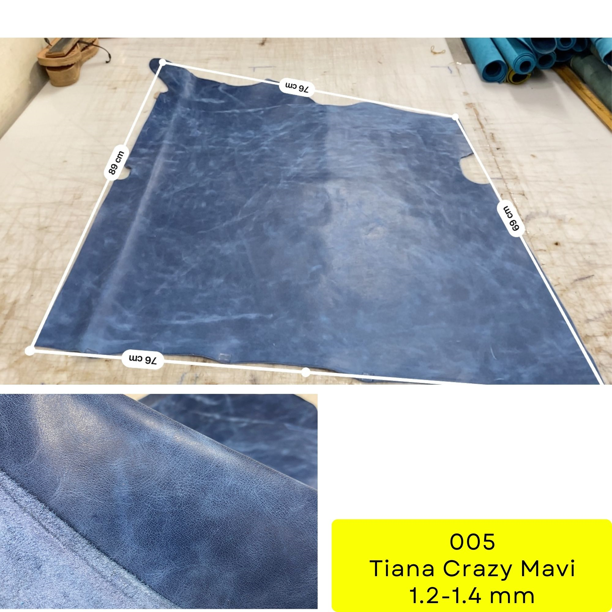 Tiana Crazy Mavi Parça Deri No: 05 Deri Hobi İçin Hakiki Deri