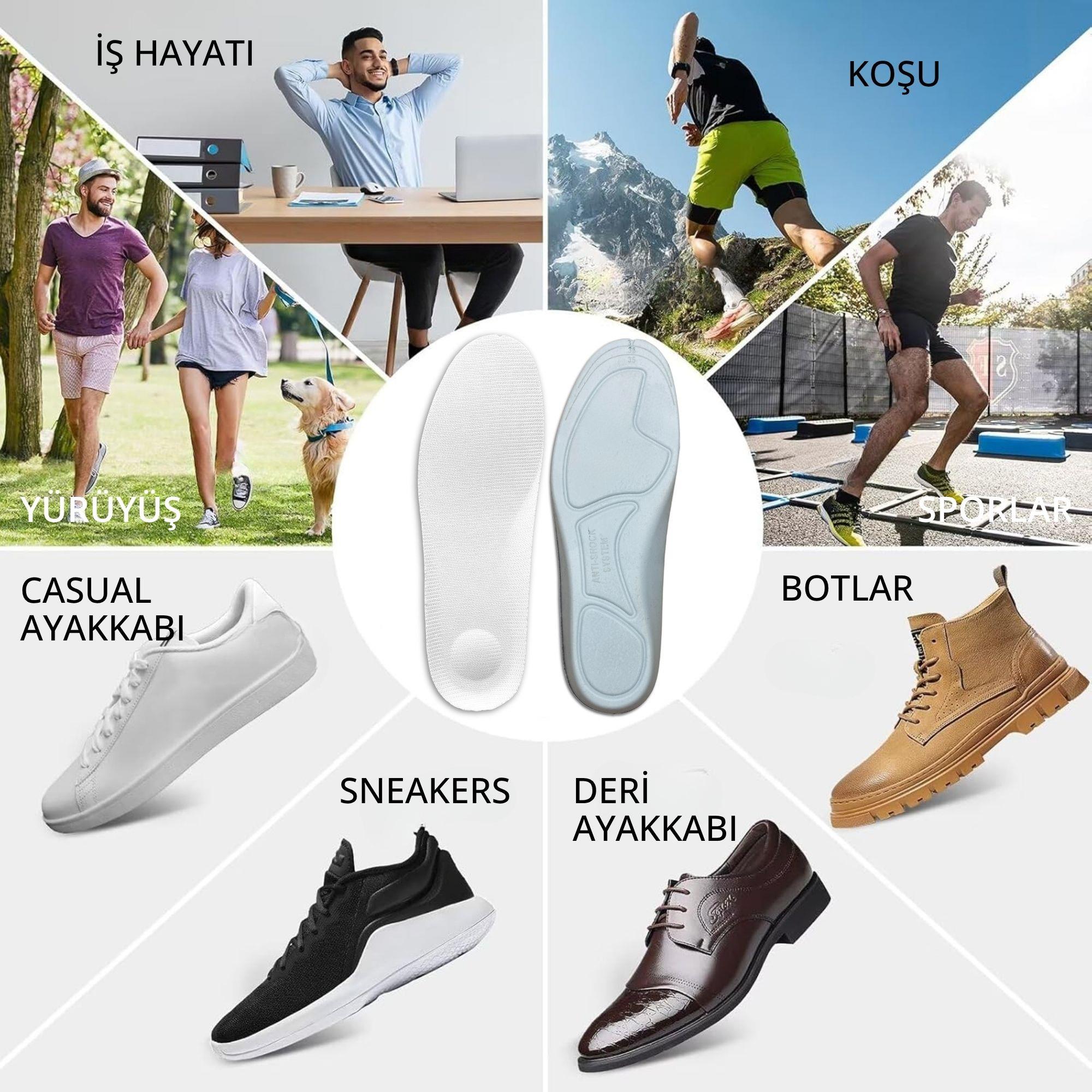 Tam Ortopedik Darbe Emici Spor İç Tabanlık, Koşu, Yürüyüş ve İş İçin Rahat Ayakkabı Tabanı, Beyaz