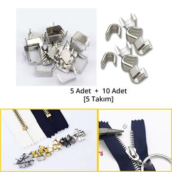 5 Takım Fermuar Stoperi, Metal Alt & Üst Stoper (10 adet Üst-5 Adet Alt)