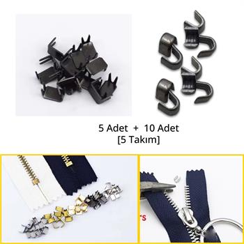 5 Takım Fermuar Stoperi, Metal Alt & Üst Stoper (10 adet Üst-5 Adet Alt)