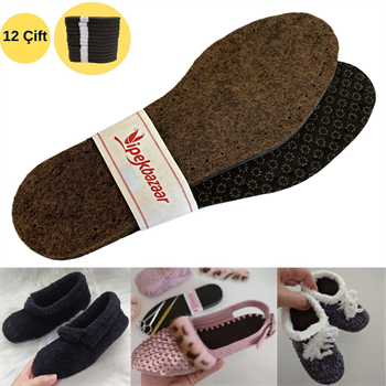 12 Çift Kahve Keçe KaydırmazDelkli Hobi Örgü Panduf Patik Tabanı