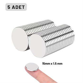 Neodyum Güçlü Mıknatıs, 15mm X 1.5mm  (5 Adet) 