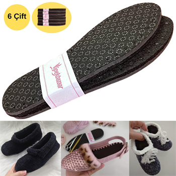 6 Çift Siyah Keçe KaydırmazDelikli Hobi Örgü Panduf Patik Tabanı