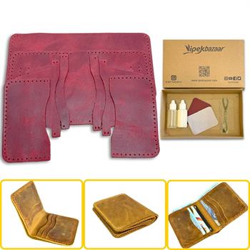 Dara 6 Kartlı Hakiki Deri Cüzdan Kendin Yap Seti, Diy Parça Deri Hobi Kit