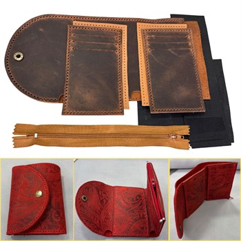 DIY Myra Deri Cüzdan Yapım Seti, Fermuarlı, Kapaklı Kendin Yap El Yapımı Cüzdan Kartlık Kiti