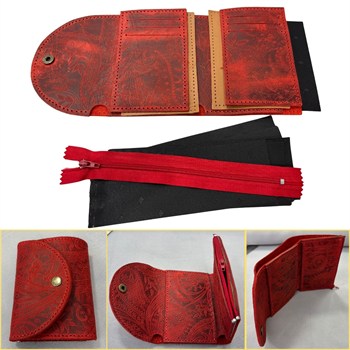 DIY Myra Şal Desen Deri Cüzdan Yapım Seti, Fermuarlı, Kapaklı Kendin Yap El Yapımı Cüzdan Kartlık Kiti
