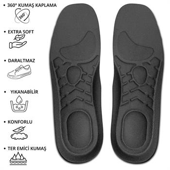 360° Kumaş Kaplı, Yıkanabilir, Extra Rahat İç Tabanlık, Daraltmayan Ayakkabı Tabanlığı, Siyah
