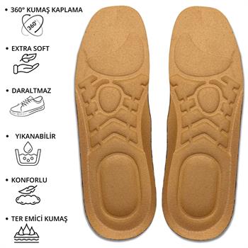 360° Kumaş Kaplı, Yıkanabilir, Extra Rahat İç Tabanlık, Daraltmayan Ayakkabı Tabanlığı, Kahve