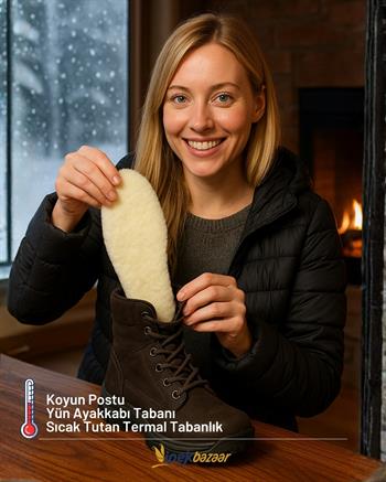 Gerçek Koyun Postu Yün Ayakkabı Tabanı, Kışlık, Sıcak Tutan Termal Tabanlık