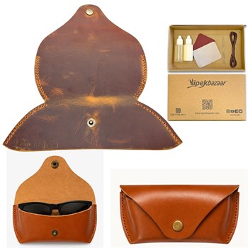 DIY Genuine Crazy Horse Leather Glasses Case Making Kit | Hand-Stitched Eyeglass Pouch Craft Set
