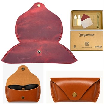 DIY Genuine Crazy Horse Leather Glasses Case Making Kit | Hand-Stitched Eyeglass Pouch Craft Set