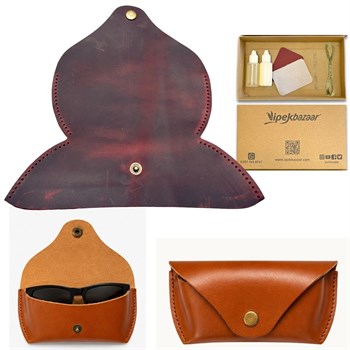 DIY Genuine Crazy Horse Leather Glasses Case Making Kit | Hand-Stitched Eyeglass Pouch Craft Set