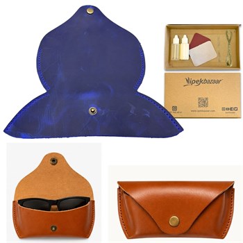 DIY Genuine Crazy Horse Leather Glasses Case Making Kit | Hand-Stitched Eyeglass Pouch Craft Set