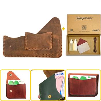 HİTİT  Kapaklı Kartlık & Hakiki Deri Cüzdan Kendin Yap Seti, Diy Parça Deri Hobi Kit