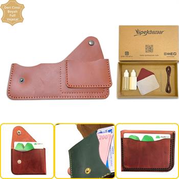 HİTİT  Kapaklı Kartlık & Hakiki Deri Cüzdan Kendin Yap Seti, Diy Parça Deri Hobi Kit