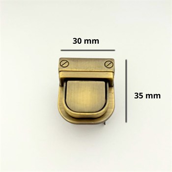 İtmeli Antik Metal Çanta Kilidi 30x35mm, Çanta Aksesuarı 1 Adet