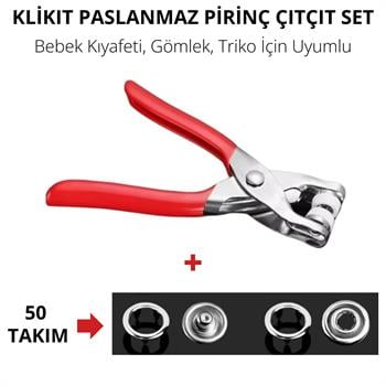 Klikıt Çıtçıt Pensesi ve 50 Takım Pirinç Paslanmaz Nikel Çıtçıt, Bebek Kıyafeti, Gömlek vb Uygun.