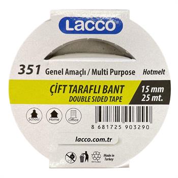 Lacco351 Çift Taraflı Bant, 15 mm-25 Metre, İnce - Şeffaf, Deri Hobi Uğraşı için 