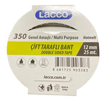 Lacco 350 Genel Amaçlı Çift Taraflı Bant 12 mm 25 Metre