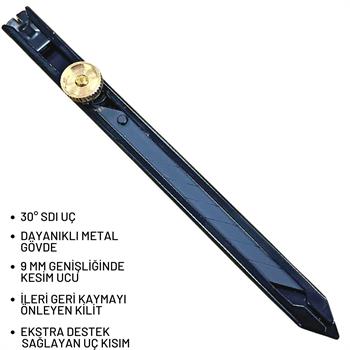 Machket Maket Bıçağı, 9 mm, Kilitli Siyah Metal, Deri Hobi El Aleti