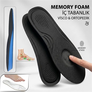 Ortopedik Memory Foam Tabanlık, Konfor & Rahat Ark Takviyeli, Şok Emici Ayakkabı Tabanı, Siyah