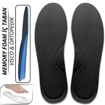 Ortopedik Memory Foam Tabanlık, Konfor & Rahat Ark Takviyeli, Şok Emici Ayakkabı Tabanı, Siyah