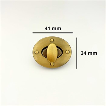 Oval Antik Puantiyeli Metal Çanta Kilidi 34x41mm, Çanta Aksesuarı 1 Adet