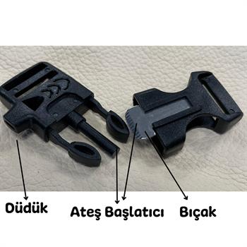 Paracord Bileklik İçin Ateş Başlatıcılı, Düdüklü, Bıçaklı Klips, 1 Adet