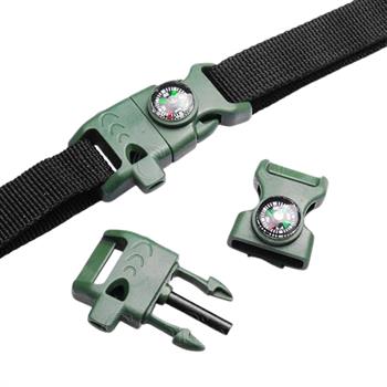 Paracord Bileklik İçin Pusulalı Klips, Ateş Başlatıcılı, Düdüklü, 1 Adet, Haki