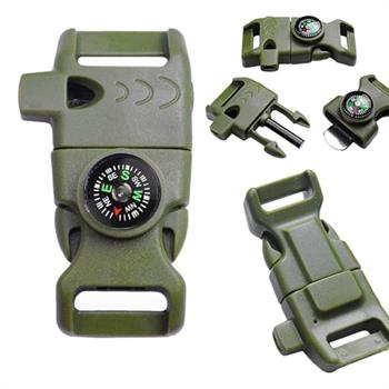 Paracord Bileklik İçin Pusulalı Klips, Ateş Başlatıcılı, Düdüklü, 1 Adet, Haki