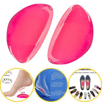 Pembe Jel Ark Desteği, Düz Tabanlık Önleyici İçe Basma Tabanlık, Yapışkanlı Silikon Ped, 1 Çift