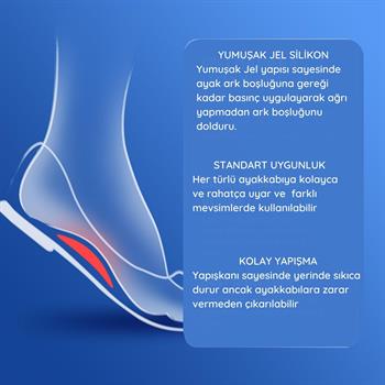 Pembe Jel Ark Desteği, Düz Tabanlık Önleyici İçe Basma Tabanlık, Yapışkanlı Silikon Ped, 1 Çift