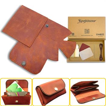 Perge Mini Körüklü Deri Kadın Cüzdan & Kartlık Kendin Yap Seti, Diy Parça Deri Hobi Kit