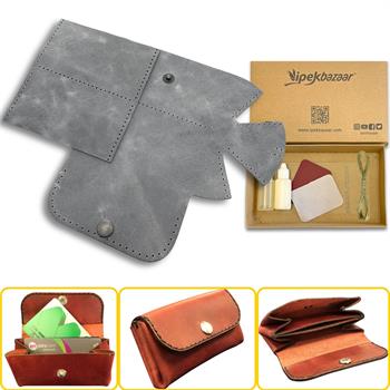 Perge Mini Körüklü Deri Kadın Cüzdan & Kartlık Kendin Yap Seti, Diy Parça Deri Hobi Kit