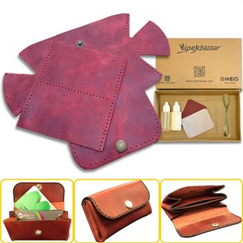 Perge Mini Körüklü Deri Kadın Cüzdan & Kartlık Kendin Yap Seti, Diy Parça Deri Hobi Kit