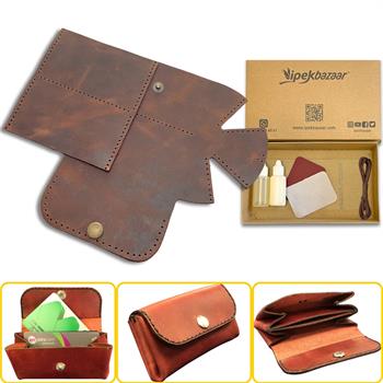 Perge Mini Körüklü Deri Kadın Cüzdan & Kartlık Kendin Yap Seti, Diy Parça Deri Hobi Kit