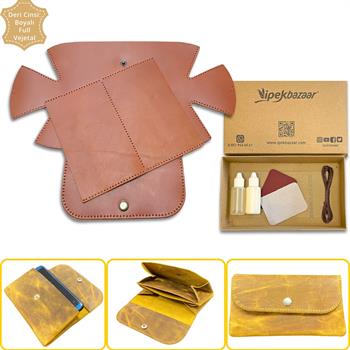 Perge Mini Körüklü Deri Kadın Cüzdan & Kartlık Kendin Yap Seti, Diy Parça Deri Hobi Kit