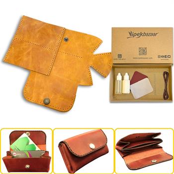 Perge Mini Körüklü Deri Kadın Cüzdan & Kartlık Kendin Yap Seti, Diy Parça Deri Hobi Kit