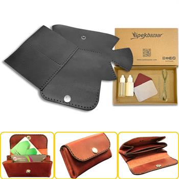 Perge Mini Körüklü Deri Kadın Cüzdan & Kartlık Kendin Yap Seti, Diy Parça Deri Hobi Kit