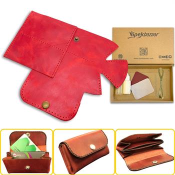 Perge Mini Körüklü Deri Kadın Cüzdan & Kartlık Kendin Yap Seti, Diy Parça Deri Hobi Kit