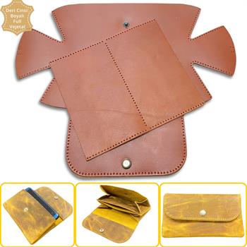 Perge Mini Körüklü Deri Kadın Cüzdan & Kartlık Kendin Yap Seti, Diy Parça Deri Hobi Kit