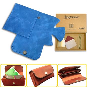 Perge Mini Körüklü Deri Kadın Cüzdan & Kartlık Kendin Yap Seti, Diy Parça Deri Hobi Kit