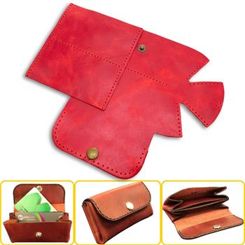 Perge Mini Körüklü Deri Kadın Cüzdan & Kartlık Kendin Yap Seti, Diy Parça Deri Hobi Kit