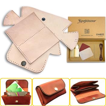 Perge Mini Körüklü Deri Kadın Cüzdan & Kartlık Kendin Yap Seti, Diy Parça Deri Hobi Kit