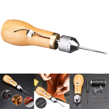 Pratik Hobi Deri Dikiş Seti Ahşap Saplı Makaralı Dikiş İğnesi 6 Parça