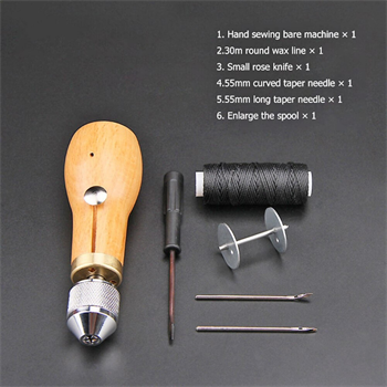 Pratik Hobi Deri Dikiş Seti Ahşap Saplı Makaralı Dikiş İğnesi 6 Parça